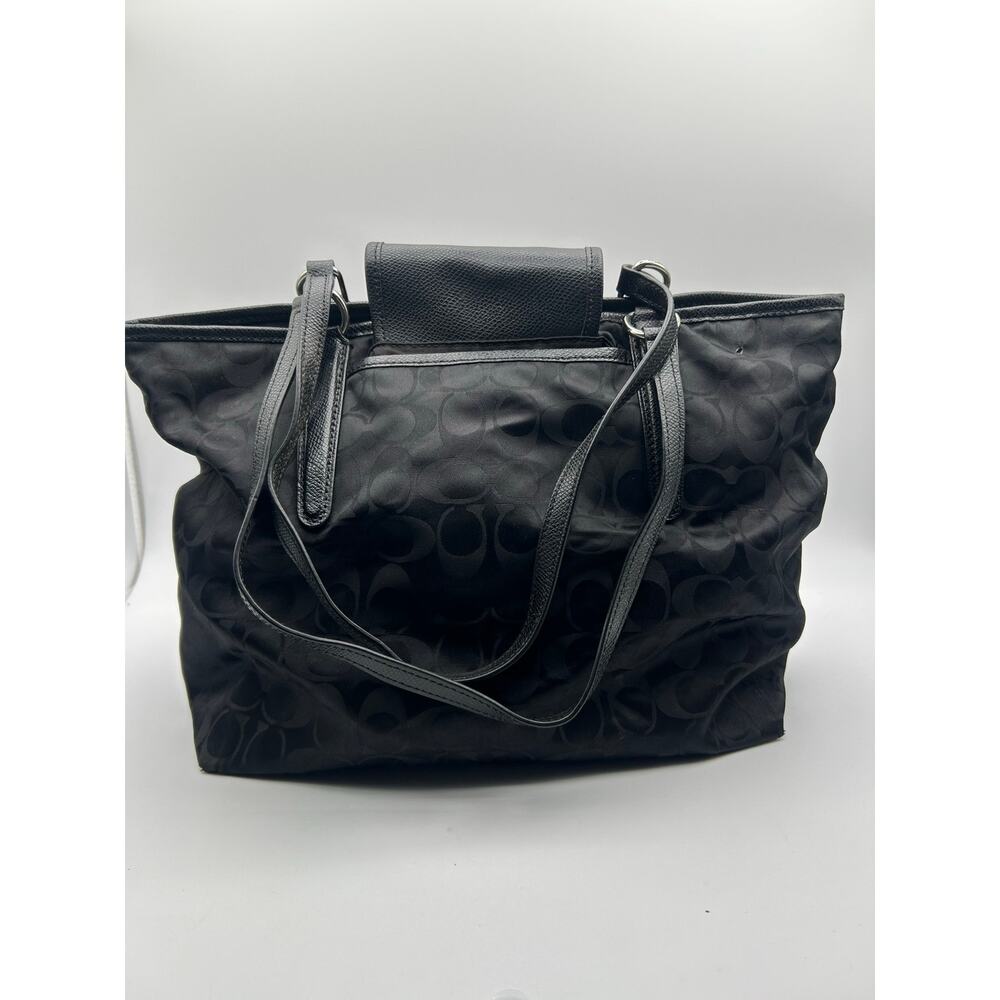 Coach Black Signature C Nylon Tote Leather Trim Shoulder Bag Large Handbag - Picture 4 of 7